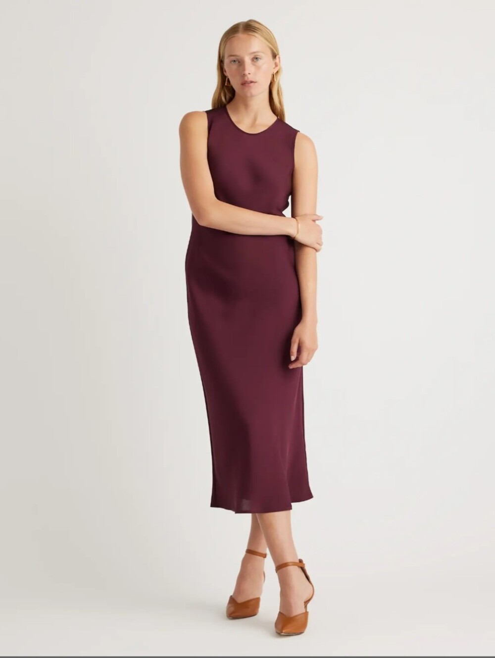 Quince Midi Silk Tank Dress Size Medium In Wine Tasting Red